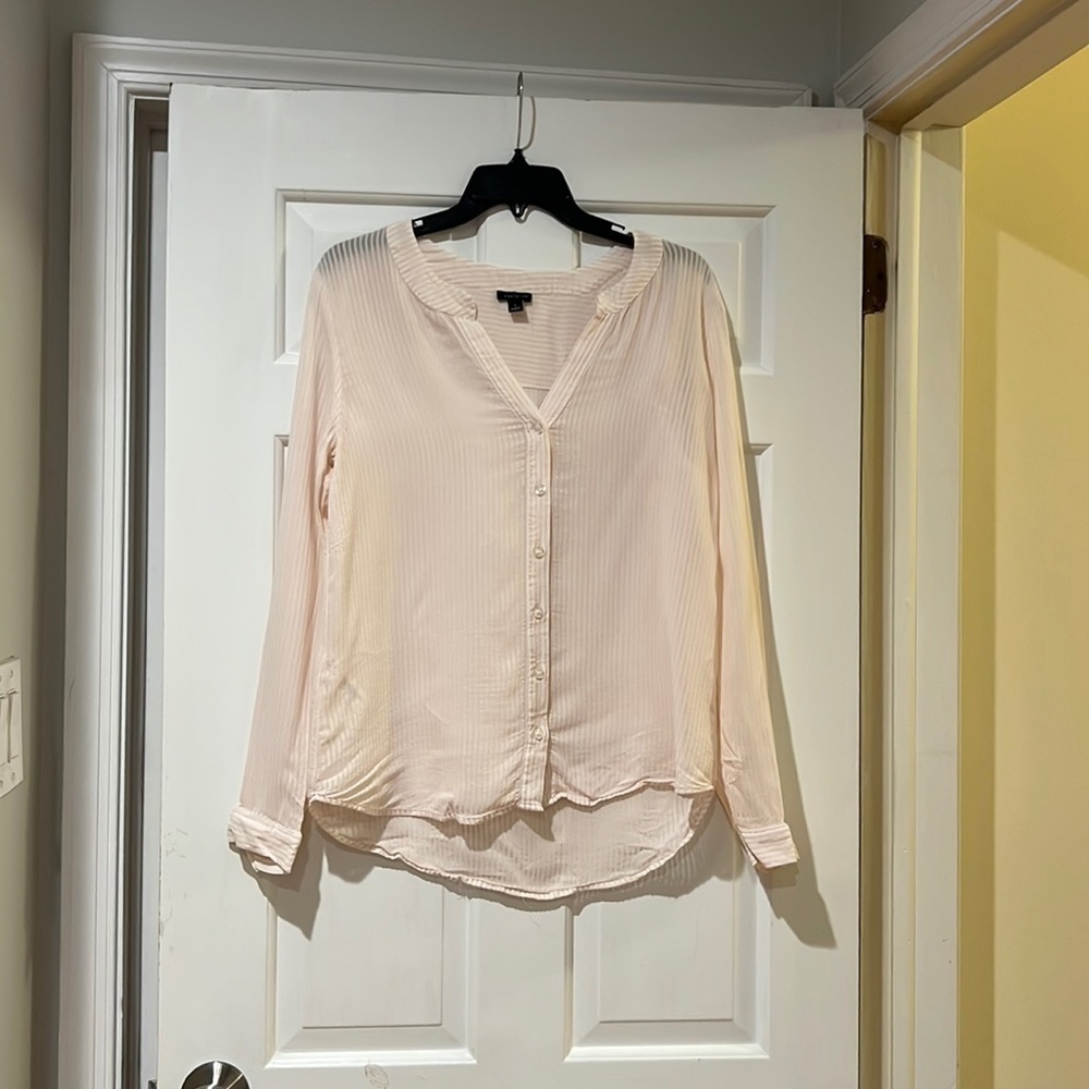 Ann Taylor pink and sheer striped button down shirt